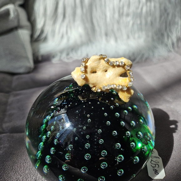 Real coral ring with gold band and crystal - Picture 8 of 8